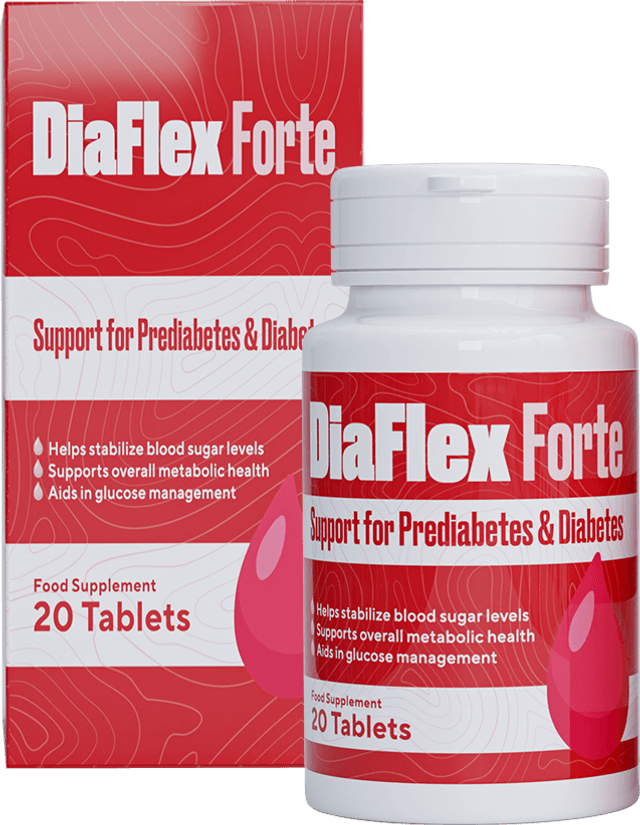 Boîte de DiaFlex Forte : étui et flacon de 20 comprimés, complément alimentaire pour une glycémie stable